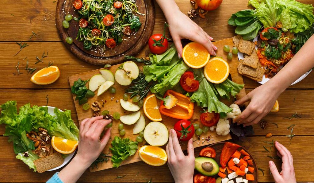 healthy food options on a wooden table